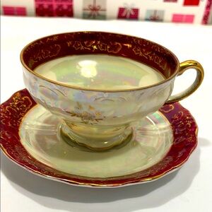 Vintage Handpainted NASCO Red and Gold Teacup and Saucer Set